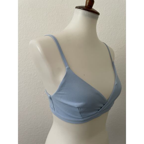 Cos Swim Bikini Top Pullover V Neck Wireless Blue Swimwear FLAW - Picture 3 of 11